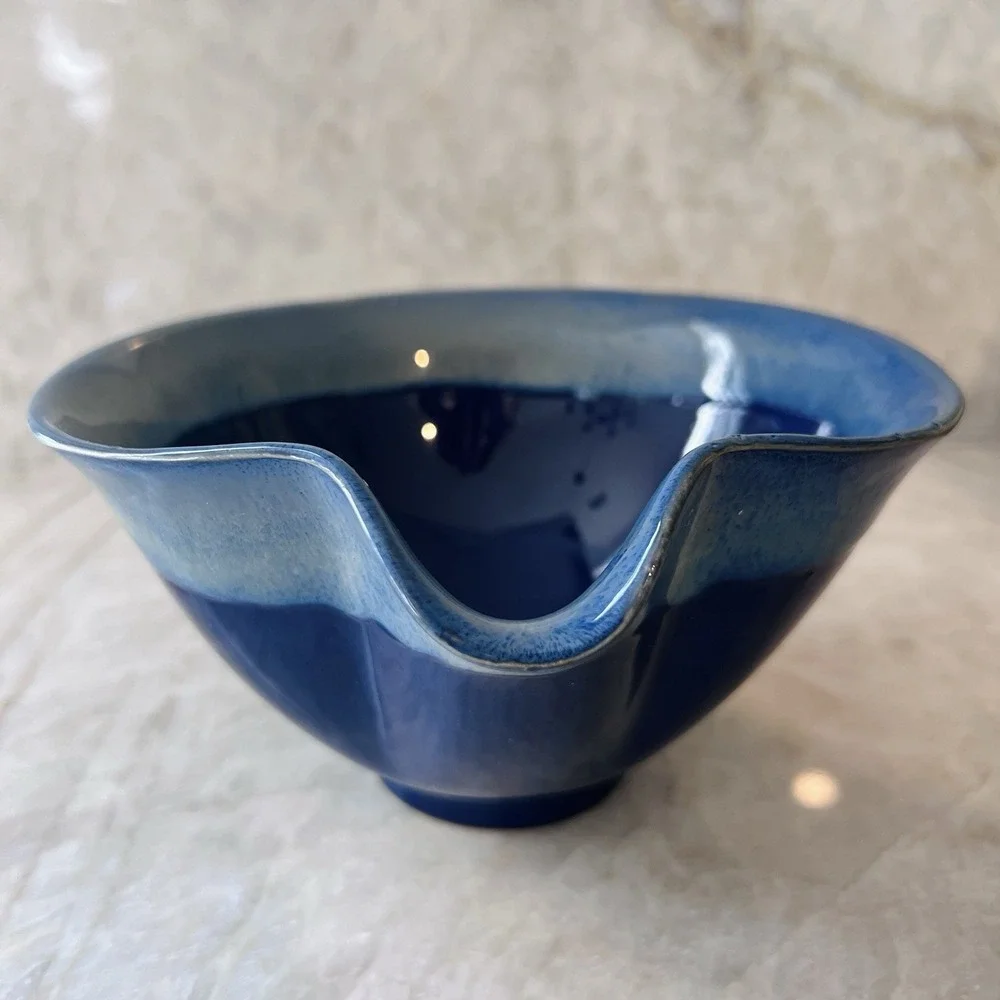 Vintage Tumbleweed Pottery Blue Art Pottery Serving Bowl Ceramic Scalloped Rim